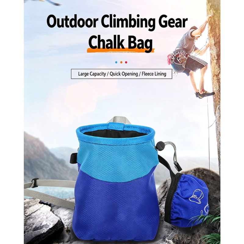 Chalk Bag Bouldering - ロッククライミンググリップチョークバッグ、コードトップ、ウェアベルト、ファブリックボディデザイン付き、ボルダリングウォールの練習やジムでの使用に最適 69HD